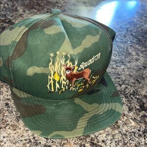 Vintage Green Camouflage Hat with Deer Embroidery made in USA